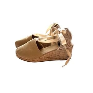Anthropologie Gaimo Tan Canvas Espadrilles Wedge Sandals Womans 41 US 10 Resort